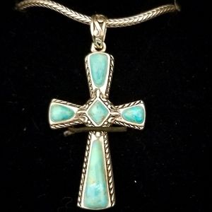 Stauer mission cross with silver woven chain .925